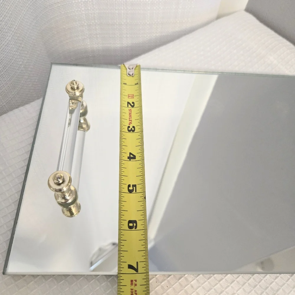 Vtg Mirrored Vanity Dresser Tray Lucite/Glass Handled Gold Accent Retro Bathroom